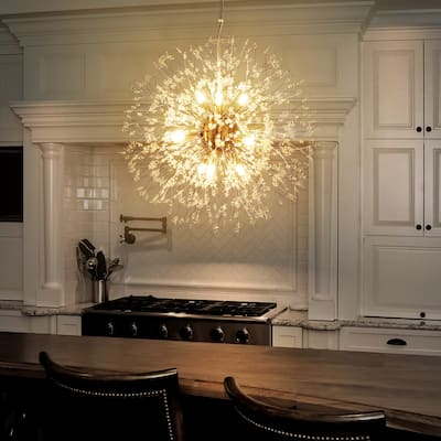 Barton 9-Light Brass Gold/ Chrome Modern Firework Colorful Crystal Starburst Chandelier