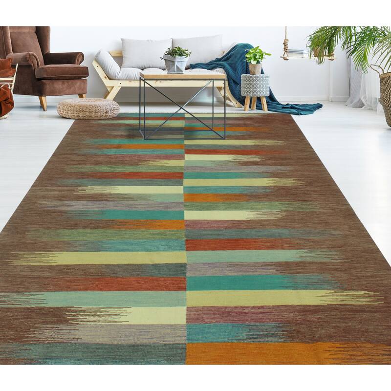 Noori Rug Winchester Flatweave Mose Brown/Blue Rug - 8'5" x 11'4"