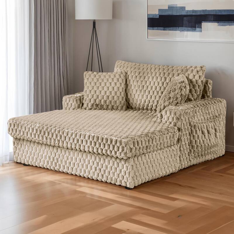 Furniture of America Lanturn Modern Soft Upholstered 2-Arm Oversized Chaise - Light Brown