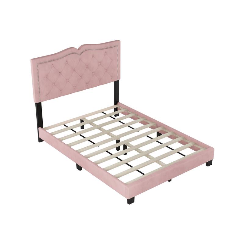 Upholstered bed frame with rivet design