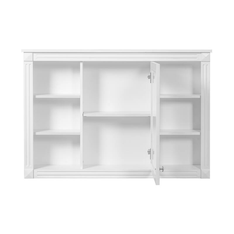 Roomfitters 42 Inch Wall Mounted Medicine Cabinet, Mirror Storage with 6 Open Shelves & Adjustable Interior Shelf, White
