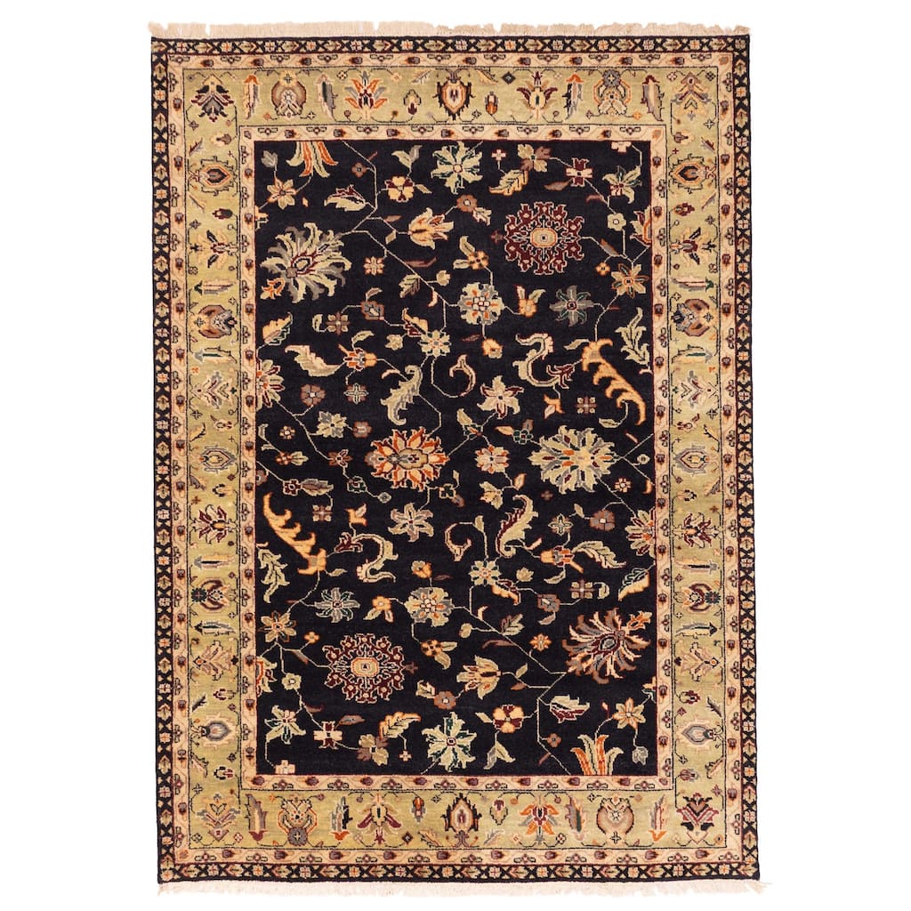 ECARPETGALLERY Hand-knotted Finest Agra Jaipur Black Wool Rug - 5'1 x 7'0