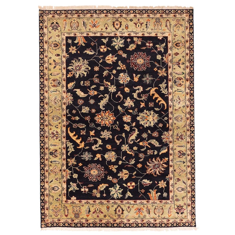 ECARPETGALLERY Hand-knotted Finest Agra Jaipur Black Wool Rug - 5'1 x 7'0