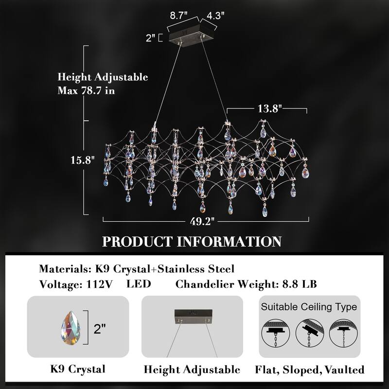 KAYLA Modern Crystal Chandelier - Luxury LED Pendant Ceiling Light