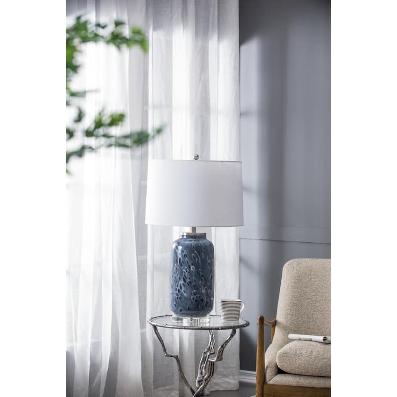 D16.9''xH28'' Ellis Glass Table Lamp with a white linen drum shade