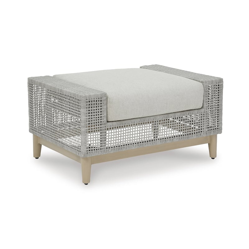 Signature Design by Ashley Seton Creek Gray Outdoor Ottoman with Cushion - 35.13" W x 24.5" D x 19" H