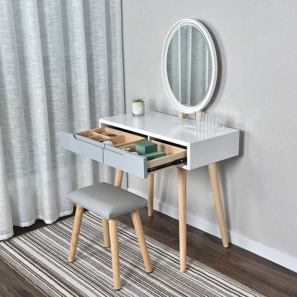 Howey vanity set outlet with stool and mirror