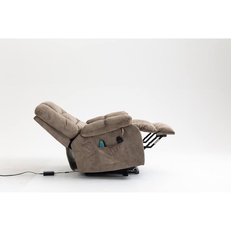 Power Lift Recliner Chair with Massage & Heat, Velvet Upholstered Electric Recliner, Lounge Sofa Chair with Side Pockets