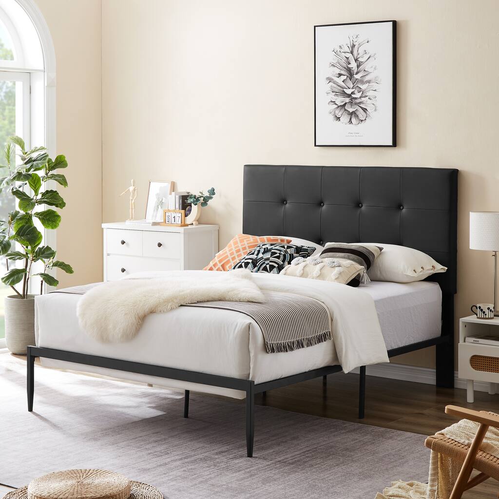 PVC Platform Bed with Upholstered Headboard - Easy Assembly