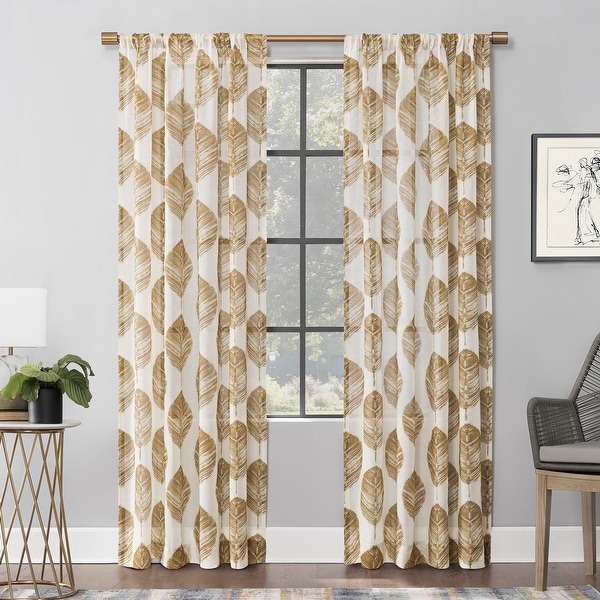 Scott Living Angelou Leaf Print Linen Blend Sheer Rod Pocket Curtain Panel