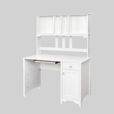Compact Home Office Desk with Drawer, Cabinet, and Open Shelves for Storage