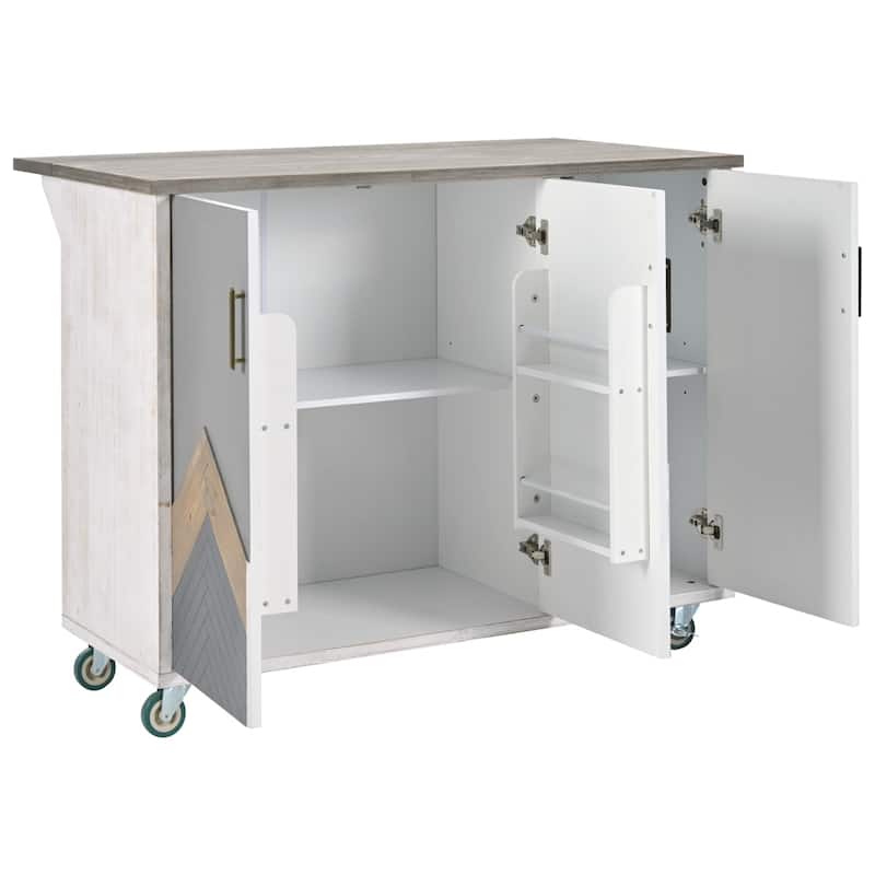 Retro Mountain Wood Kitchen Island with Drop Leaf, Storage Rack