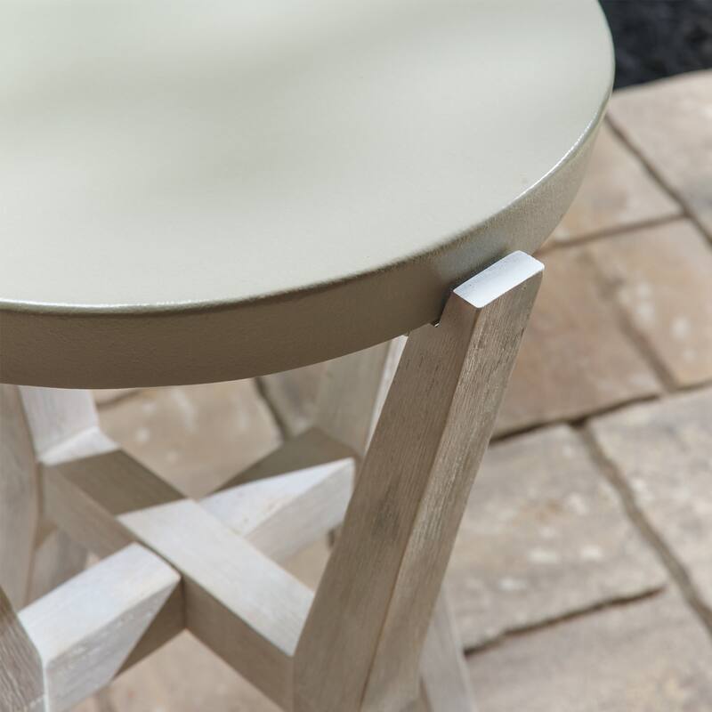 Bali 17" Indoor or Outdoor Cement & Wood Tall Round Side Table - 17"D x 17"W x 22"H