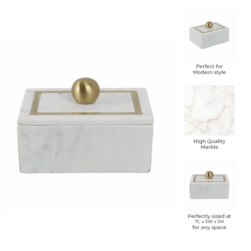 Decorative Box Marble Stone Metal Brass Modern Storage Container with Removable Lid