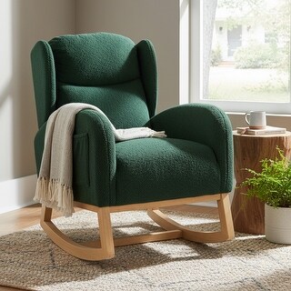Classic Teddy Fabric Upholstered Wingback Rocking Chair with A Storage ...