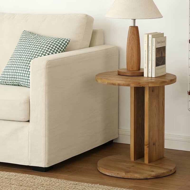 19.68" Round C-Shaped Solid Wood End Table
