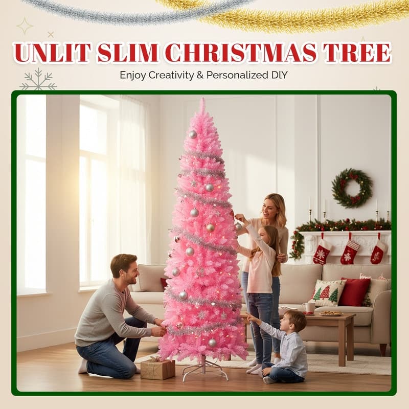 7.5 FT Pink Unlit Artificial Pencil Christmas Tree