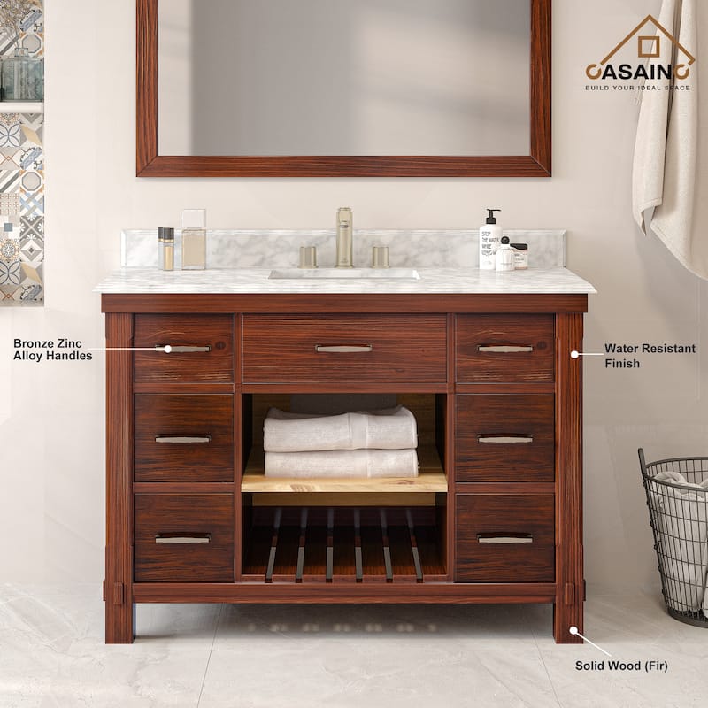 CASAINC 36"48"60" Freestanding Bathroom Vanity in Traditional Brown with Sink and Carrara Marble Top