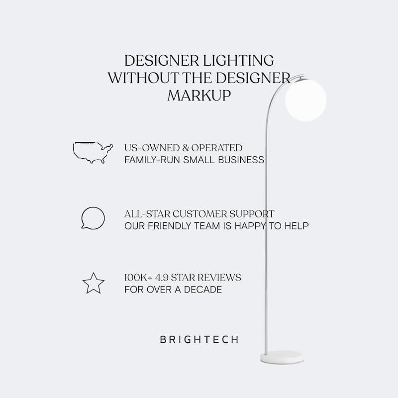 Brightech Levi 61 in. Antique Brass Mid-Century Modern LED Super Bright Floor Lamp with White Fabric Drum Shade
