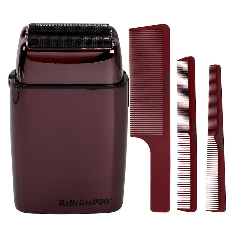 BaByliss Pro LIMITED EDITION Cordless Double Foil Shaver (Purple) FXFS2P + Comb Set (Clipper, Cutting, Taper Combs) - Red - Purple
