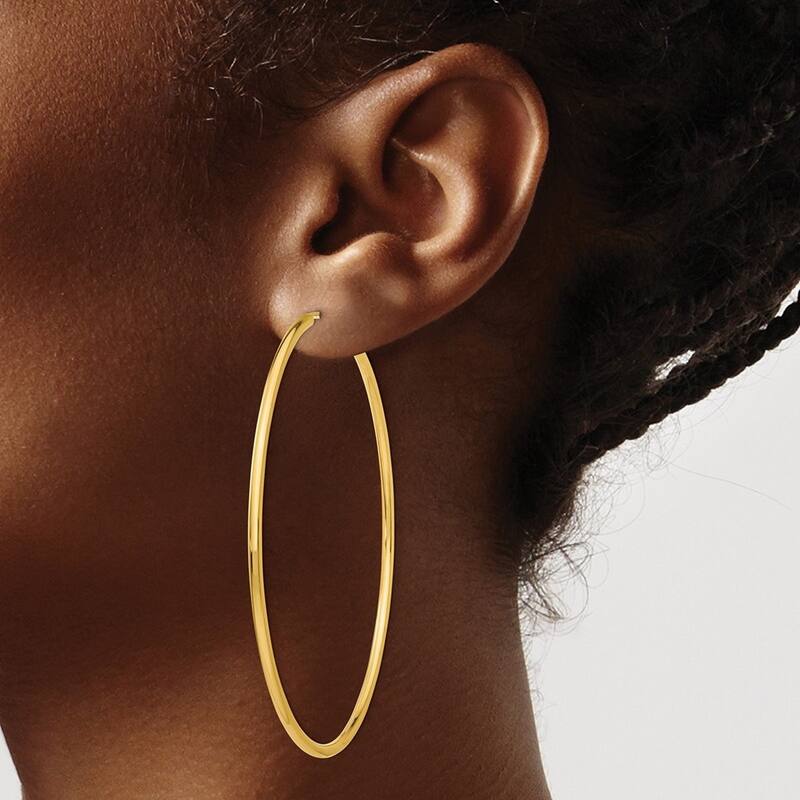 Curata 14k Yellow Gold 2x60mm Polished Endless Hoop Earrings