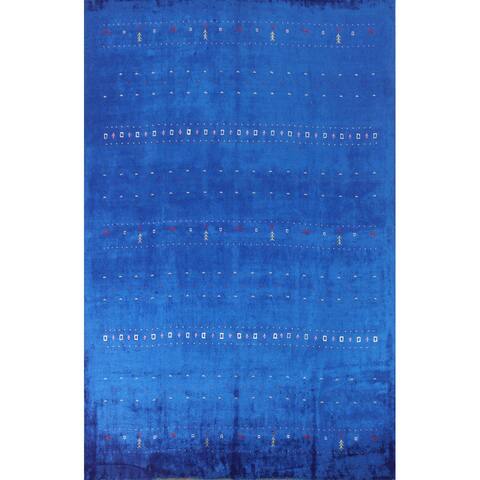 Blue Gabbeh Lori Area Rug Hand-knotted Living Room Silk Carpet - 8'10" x 11'7"