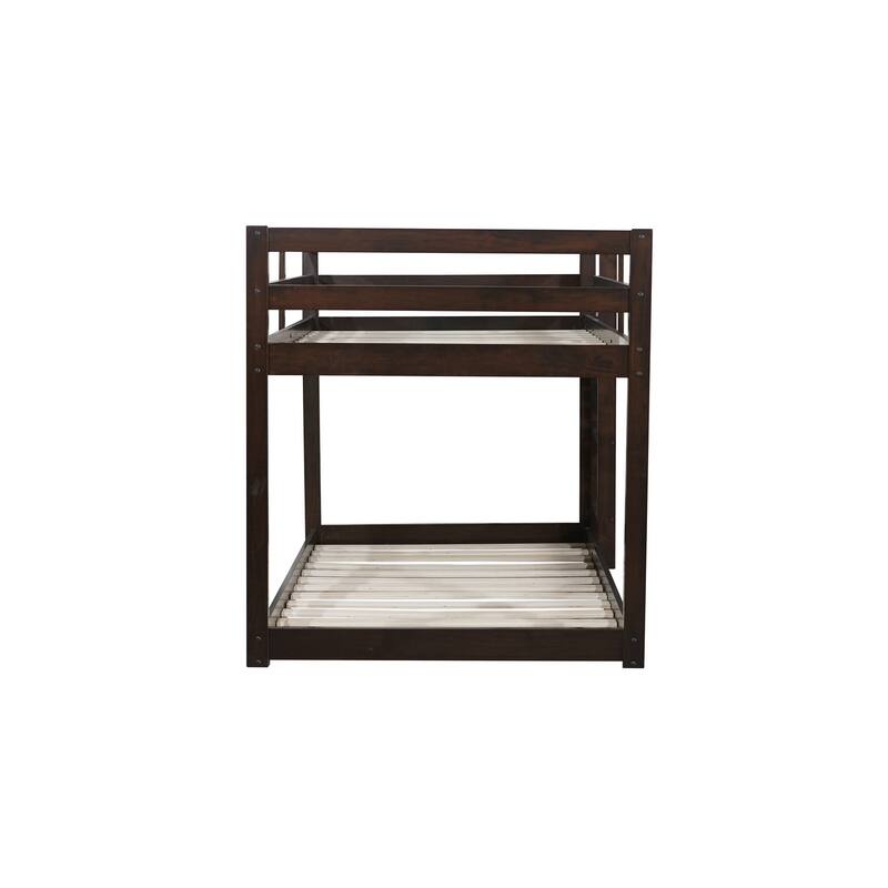 Wooden Twin over Twin Floor Bunk Bed with Ladder ,Upper and Bottom Bed Platforms