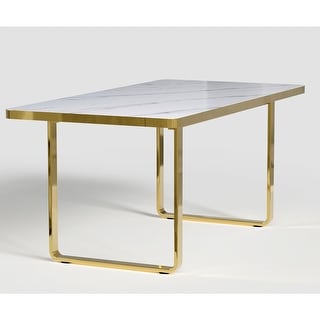 Sintered Stone Dining Table with Mirrored Metal Legs - Bed Bath ...