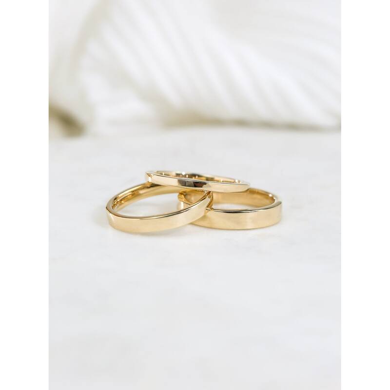 Kobelli 14k Solid Gold Plain 4mm Cigar Band Havana Ring