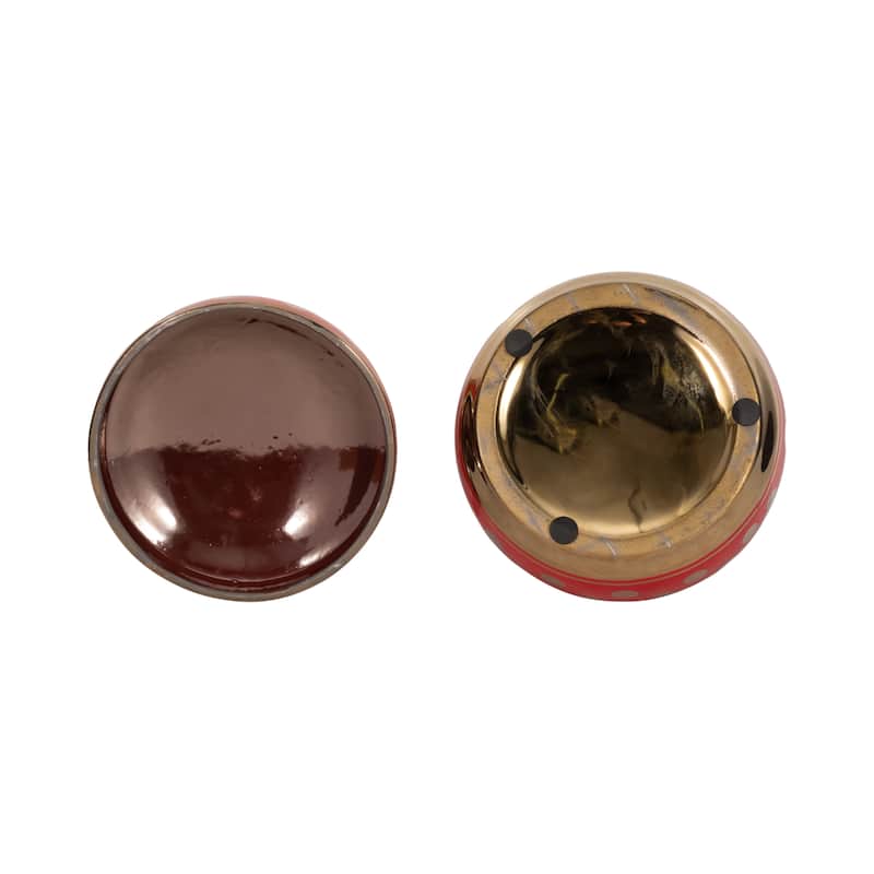 Sagebrook Home 13448-07 Ceramic Covered Dotted Jar, Red/Gold Ceramic, 7 X 7 X 3.75 Inches - 7" x 7" x 3.75"