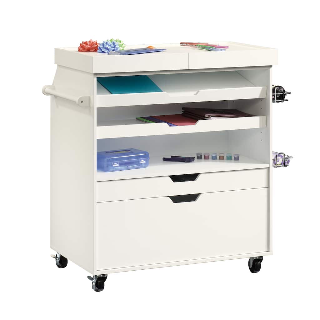 Engineered Wood Traditional Craft Cart, White - 37.24" W × 19.45" D × 35.98" H