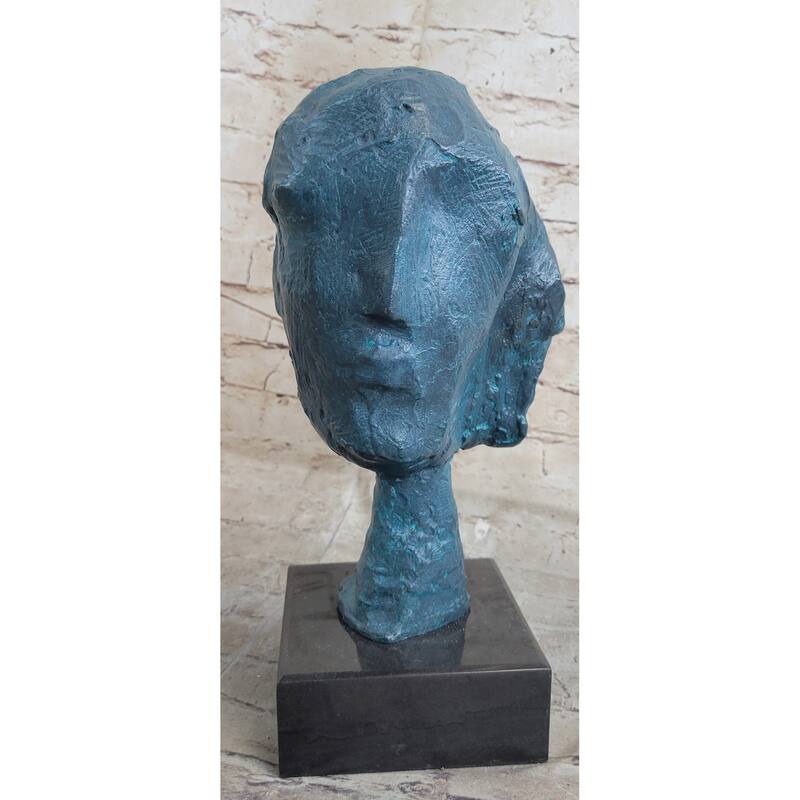 A Line Through Time Abstract Modern Artwork Female Bust Green Patina Bronze Statue
