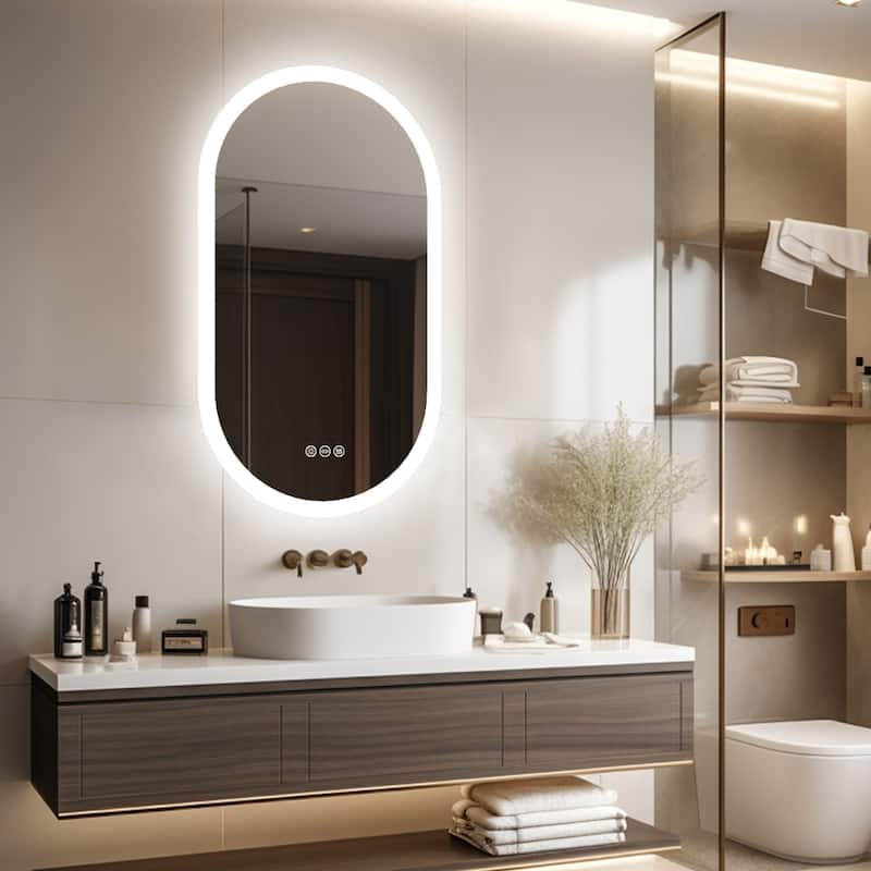 Oval Led Wall Bathroom Mirror Illuminated Backlit 3 Lights Anti-fog - 19x31inch