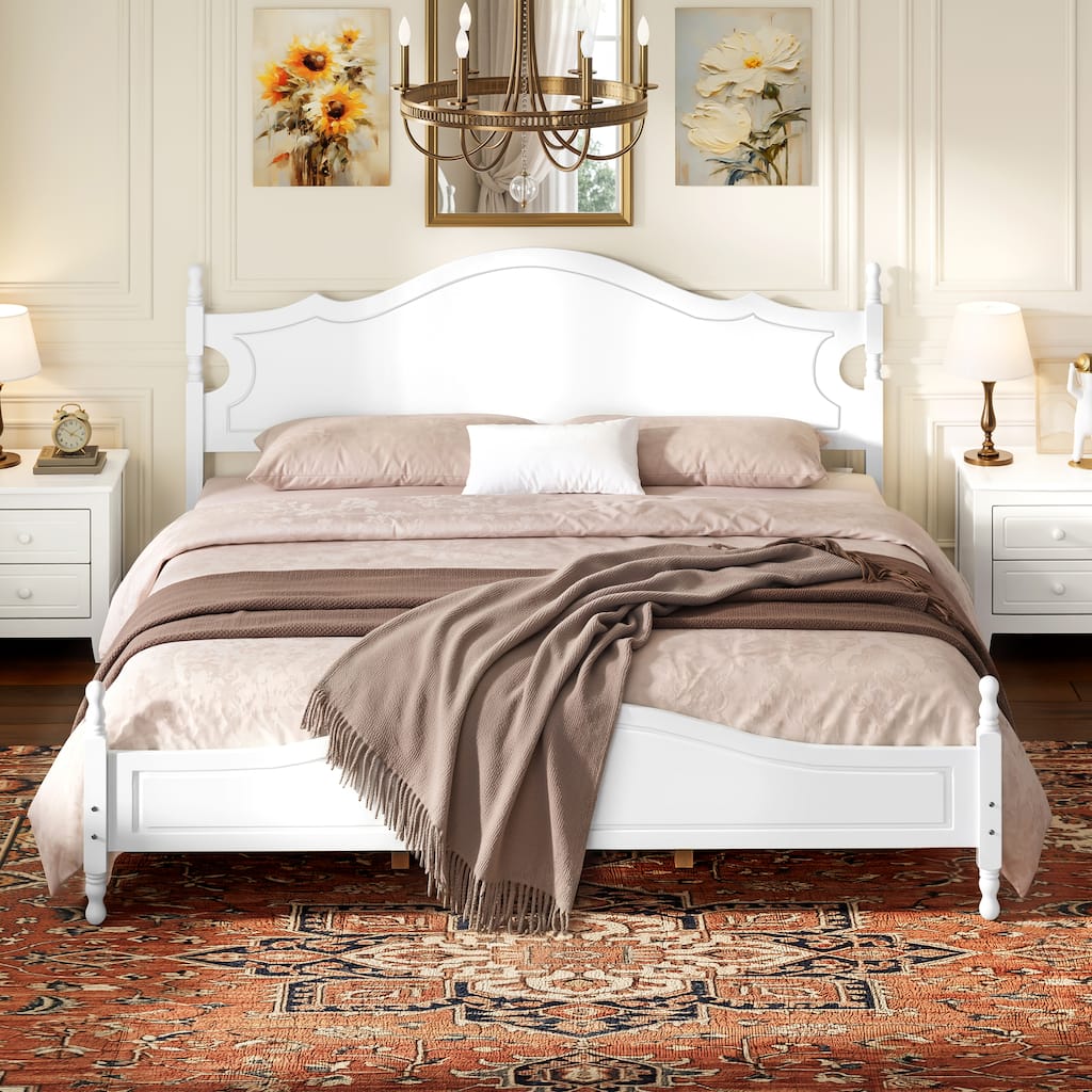 Bed Frame with Headboard,Retro Style Wooden Platform Bed with Wood Slats Support