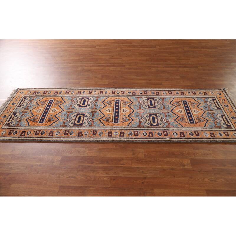 Geometric Orange Heriz Serapi Runner Rug Hand-knotted Wool Carpet - 2'8"x 7'11"