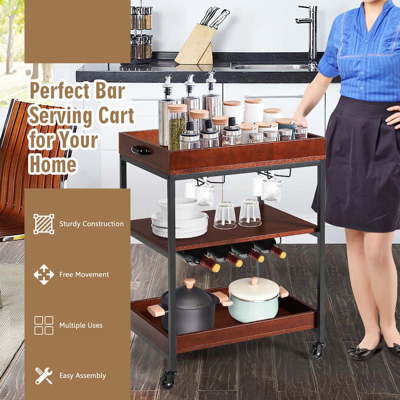 Kitchen Island Cart Rolling Wooden 3 Tier Serving Cart
