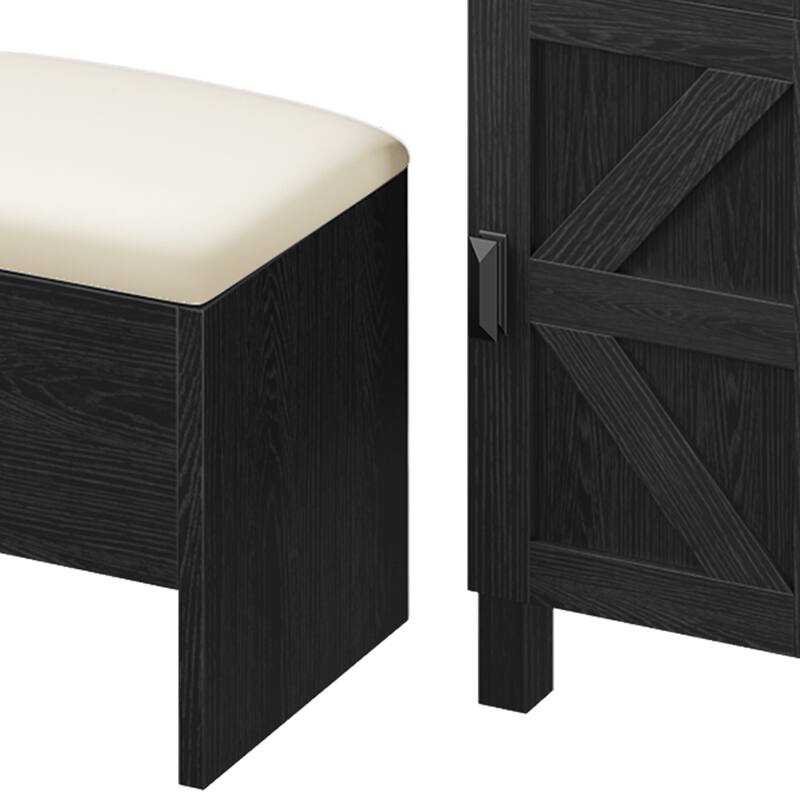 Moasis Farmhouse Makeup Vanity Desk Set with Mirror and Lights, Charging Station and Storage Stool