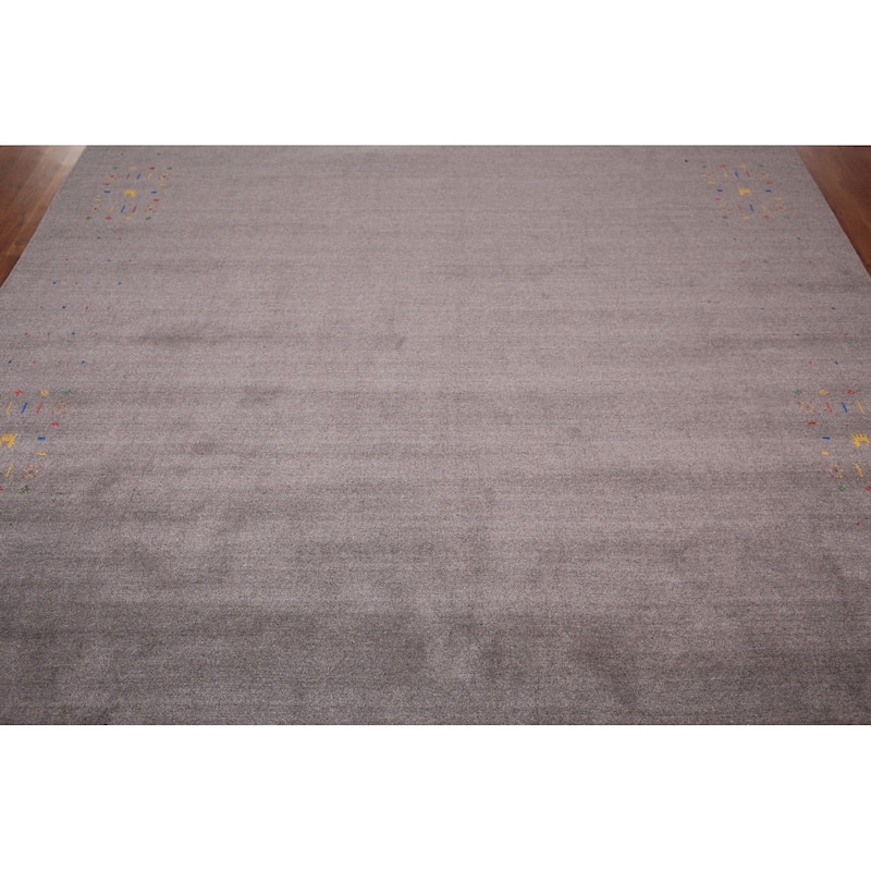 Tribal Gabbeh Area Rug Handmade Grey Wool Carpet - 8'2"x 9'11"