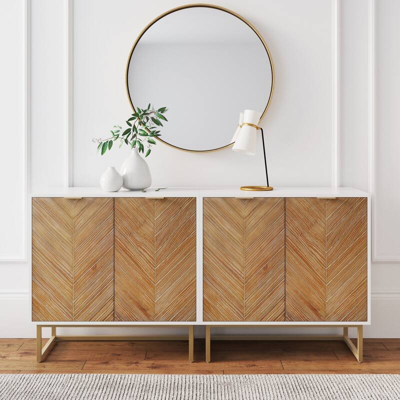Nathan James Enloe Rustic Doors Metal Base Free Standing Modern Storage Cabinet for Entryway - White/Gold Set of 2