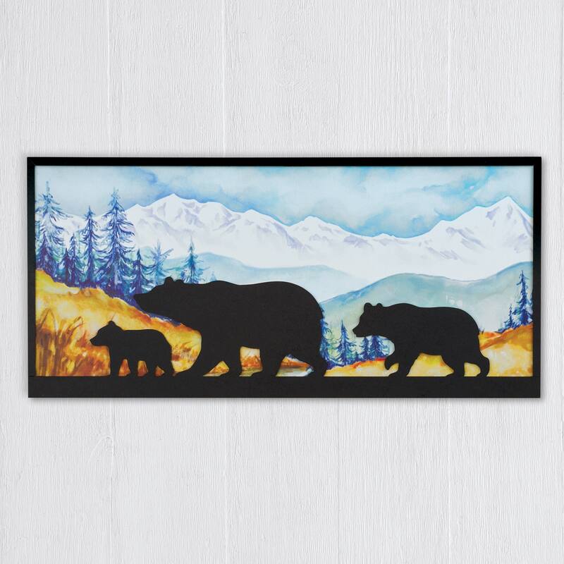Northwoods Bears Mountain Scape Hanging Wall Art - 19.69 x 9.25 x 0.47 - Black