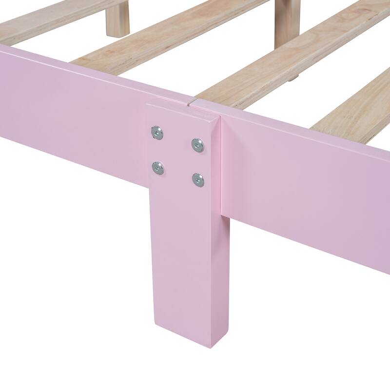 Wood Platform Bed Frame with Rectangular Headboard
