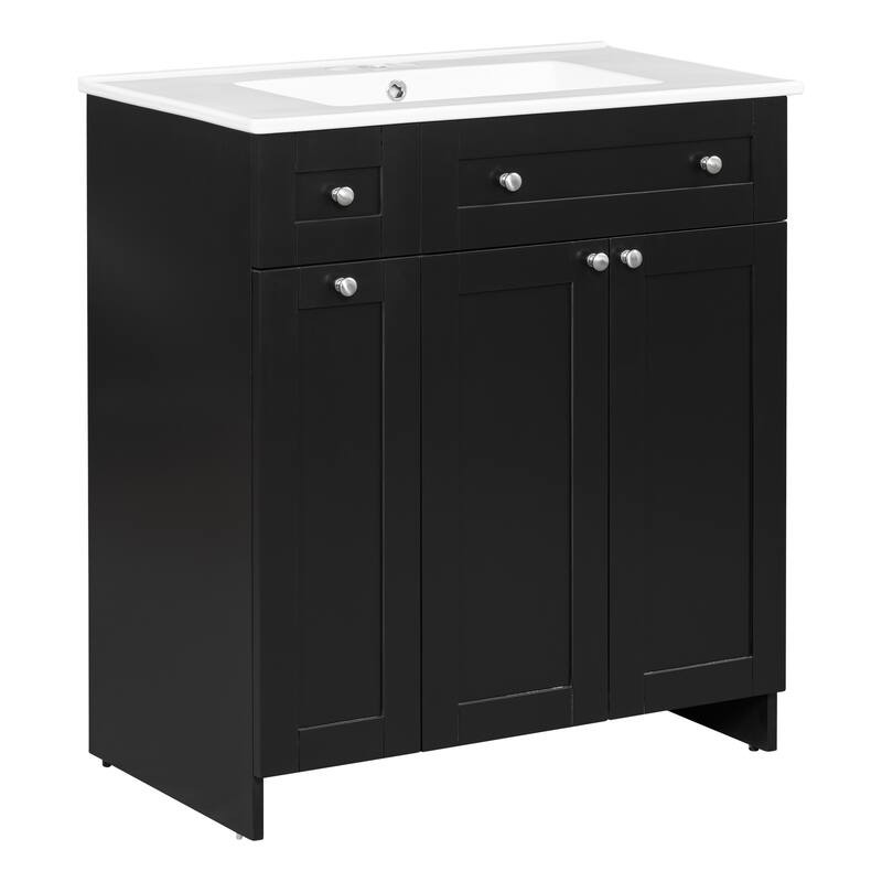 Bathroom Vanity with Sink, Single Basin Vanity Set with Double-Tier Drawer, Bathroom Storage Cabinet with Adjustable Shelf