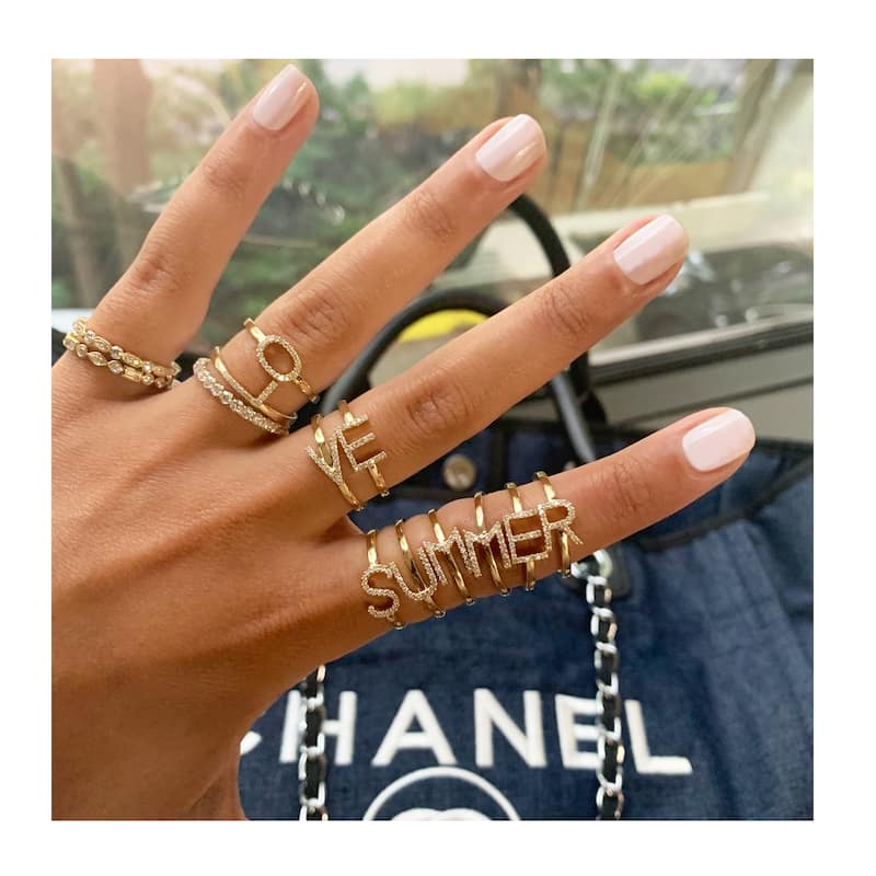 Joelle Collection Diamond Initial Ring for Her 14k Yellow Gold 1/10 ct TDW Women's Ring