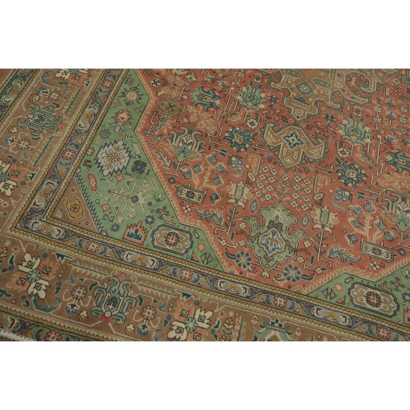 Hand Knotted Oriental 100% Wool Carpet Traditional Medallion Peach Tabriz Area Rug - 9' 5'' X 6' 5''