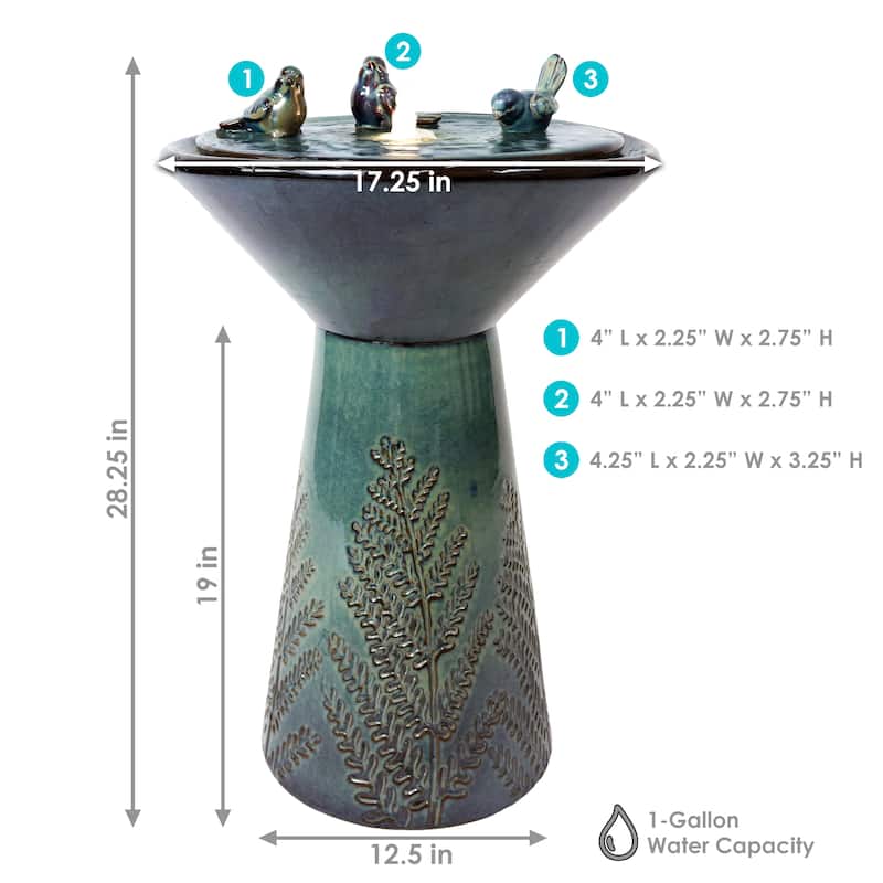 Sunnydaze Gathering Birds Ceramic Outdoor Fountain with LED Lights - 28.25-Inch