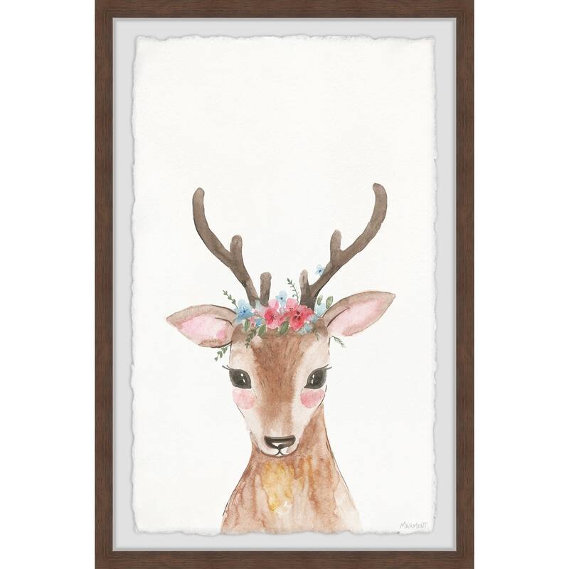 Deer With Flower Crown Framed Wall Art, Floral Delight - A Blooming Accent for Your Living Space