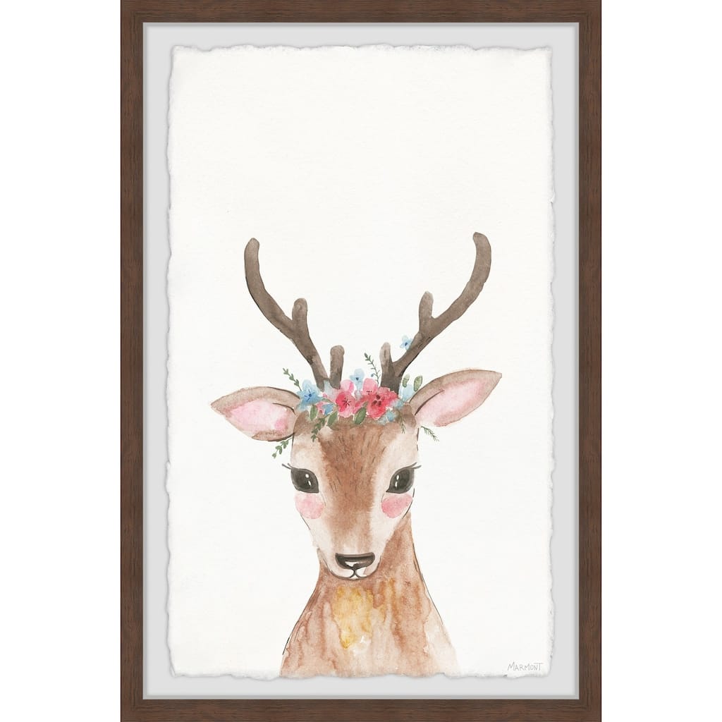 Deer With Flower Crown Framed Wall Art, Floral Delight - A Blooming Accent for Your Living Space