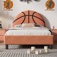 preview thumbnail 1 of 6, Basketball Upholstered Twin Bed, Sports Bed for Kids & Teens, No Box Spring Needed, Orange Orange