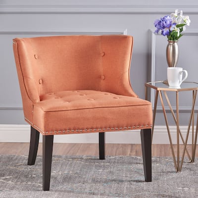 Orange Modern 28" Accent Chair with Button Tufted Waffle Stitching and Nailheads
