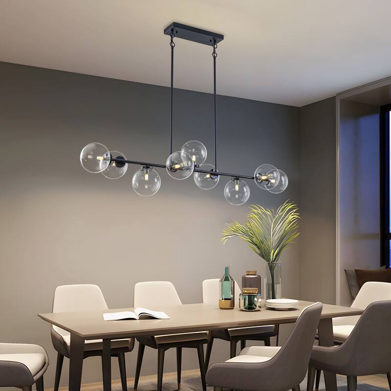 Starsky 9-Light Kitchen Island Linear Chandelier with Globe Bubble